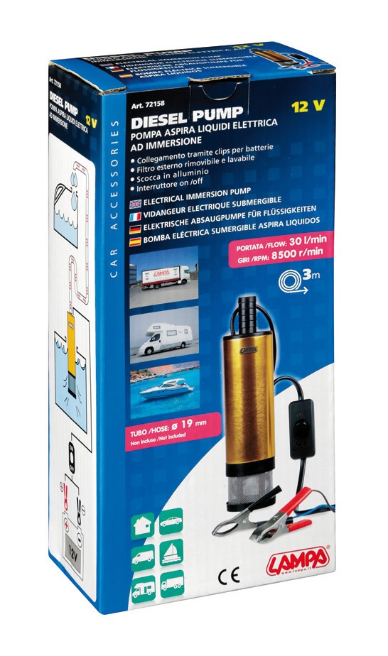 Pompa aspira liquidi elettrica ad immersione, 12V - 30 L/min