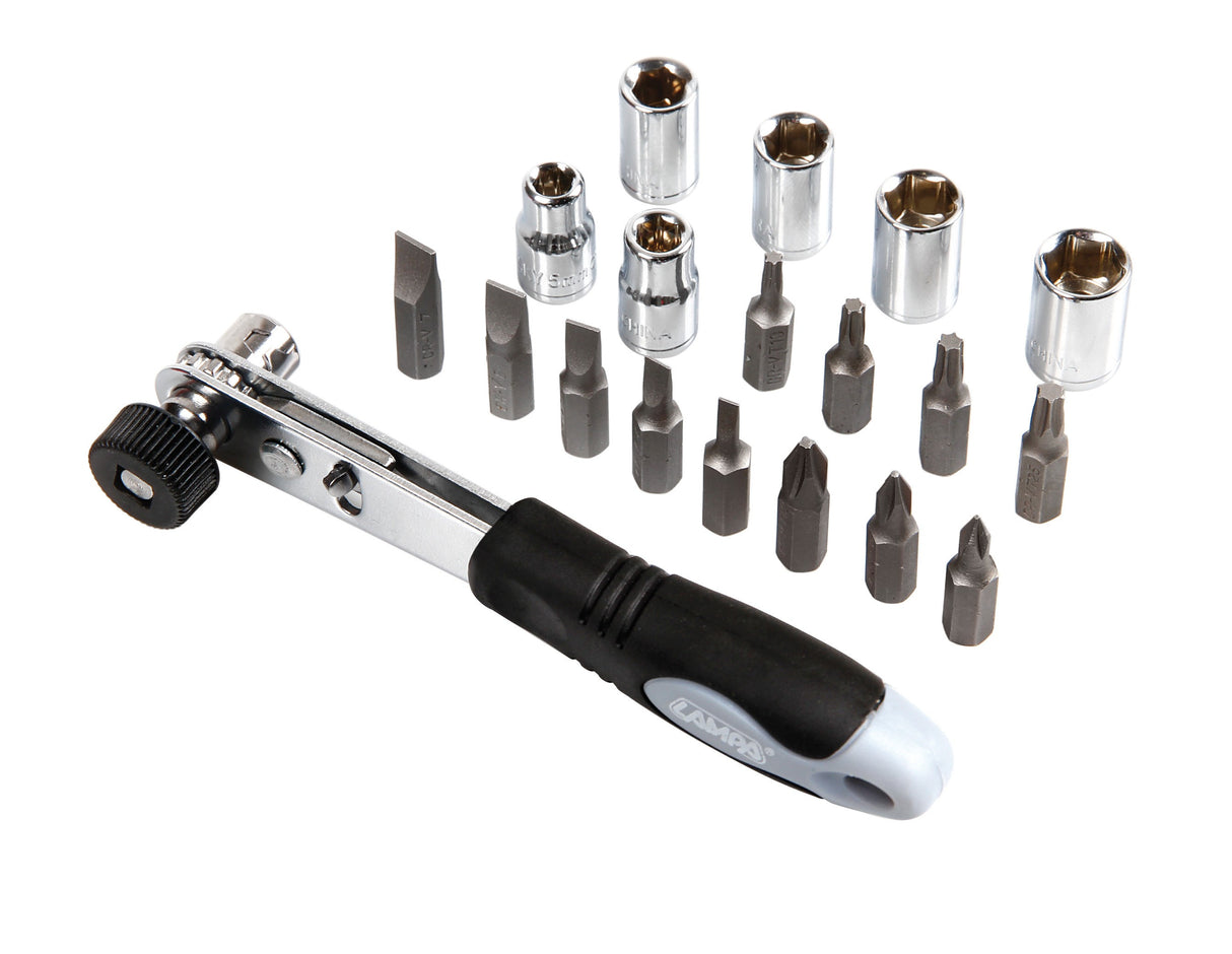 Set cricchetto con inserti e bussole, 19 pz