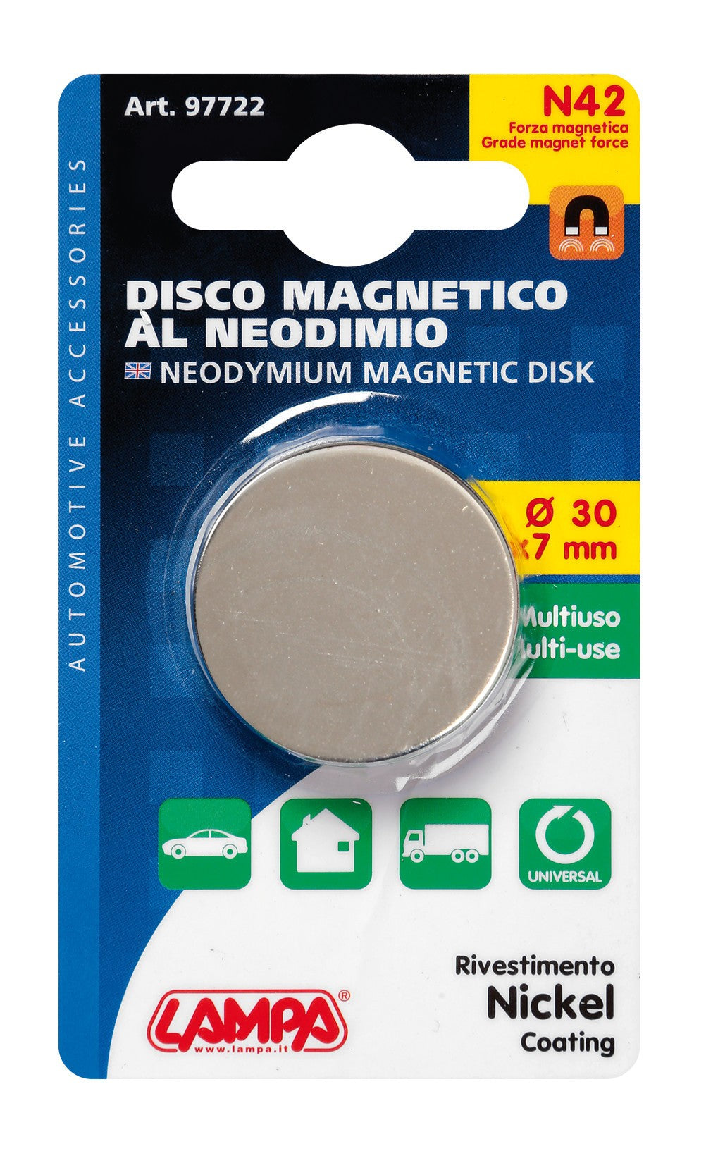 Disco magnetico al neodimio - 42N - 30x7 mm