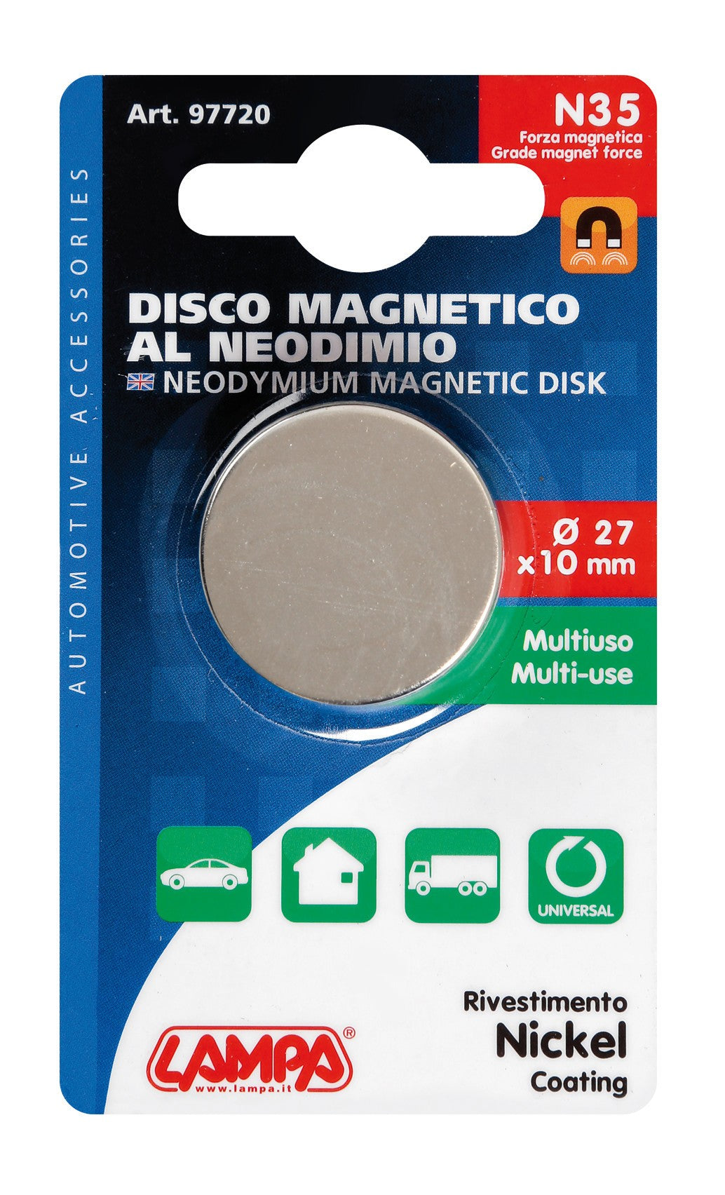 Disco magnetico al neodimio - 35N - 27x10 mm