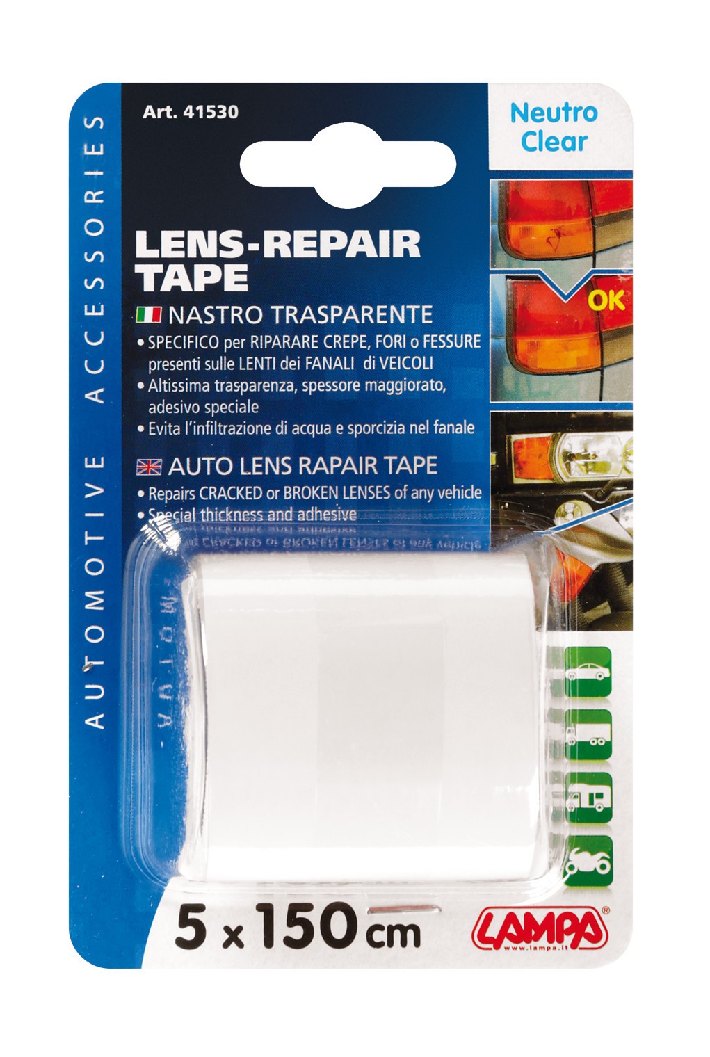 Nastro adesivo per riparazione fanali - 5x150 cm - Neutro