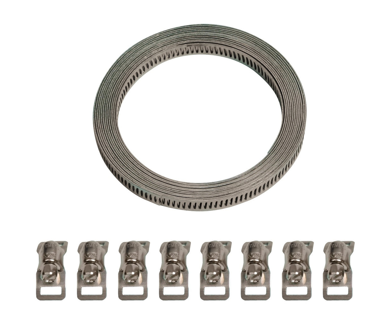 Kit nastro acciaio con 8 morsetti - 300 cm