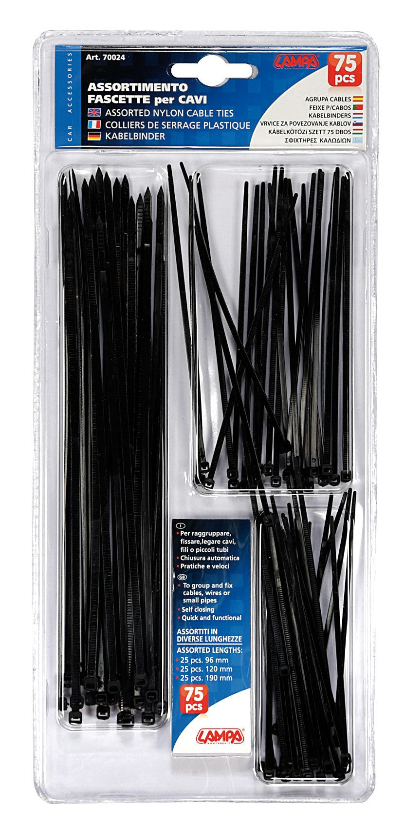 Set 75 pz fascette in nylon per cavi