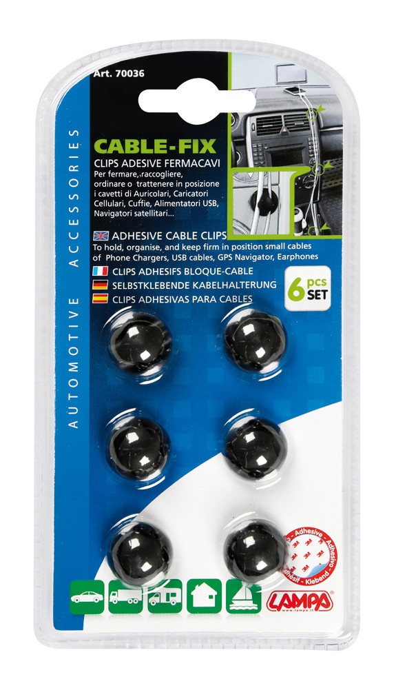 Cable-Fix, clips adesive fermacavi, 6 pz
