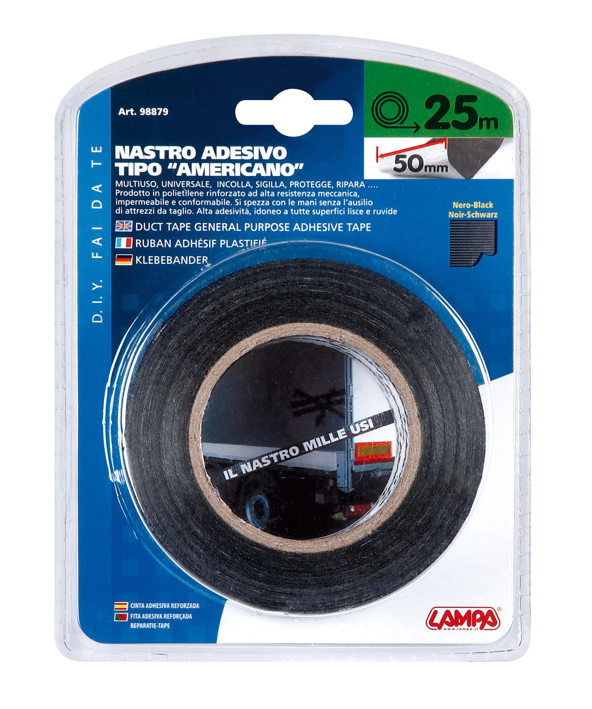 Nastro adesivo tipo americano - 50 mm x 25 m - Nero