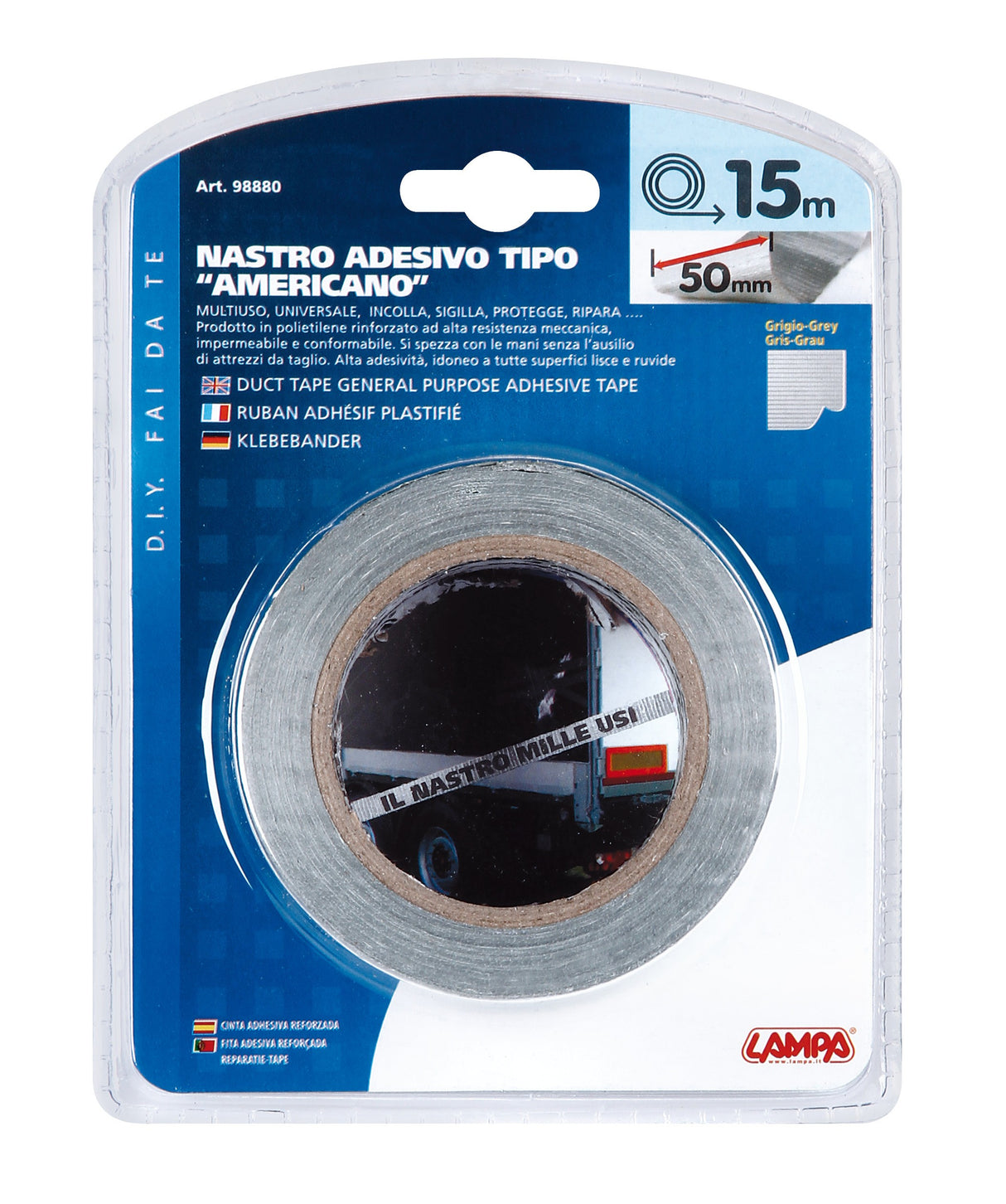 Nastro adesivo tipo americano - 50 mm x 15 m - Grigio