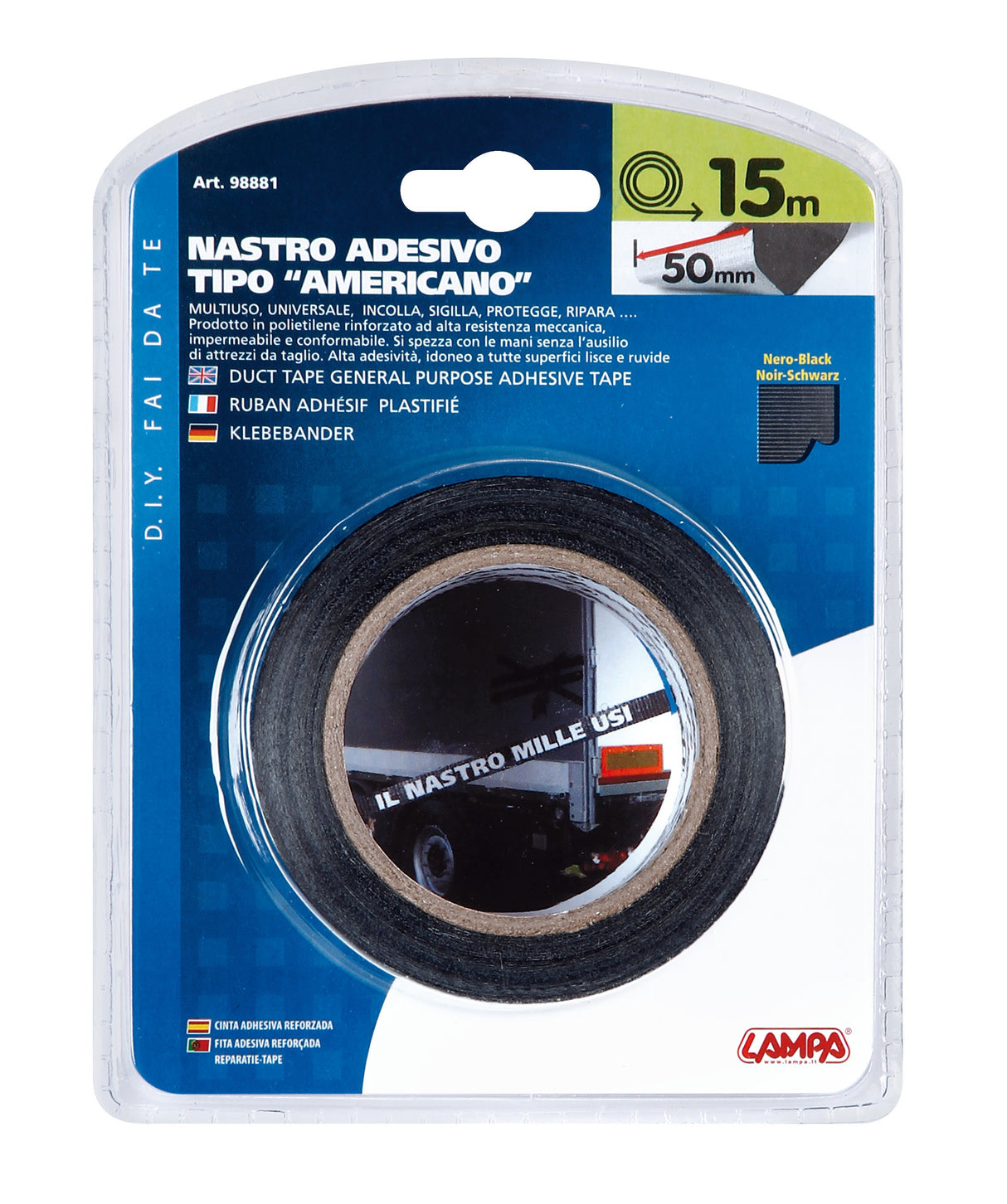 Nastro adesivo tipo americano - 50 mm x 15 m - Nero