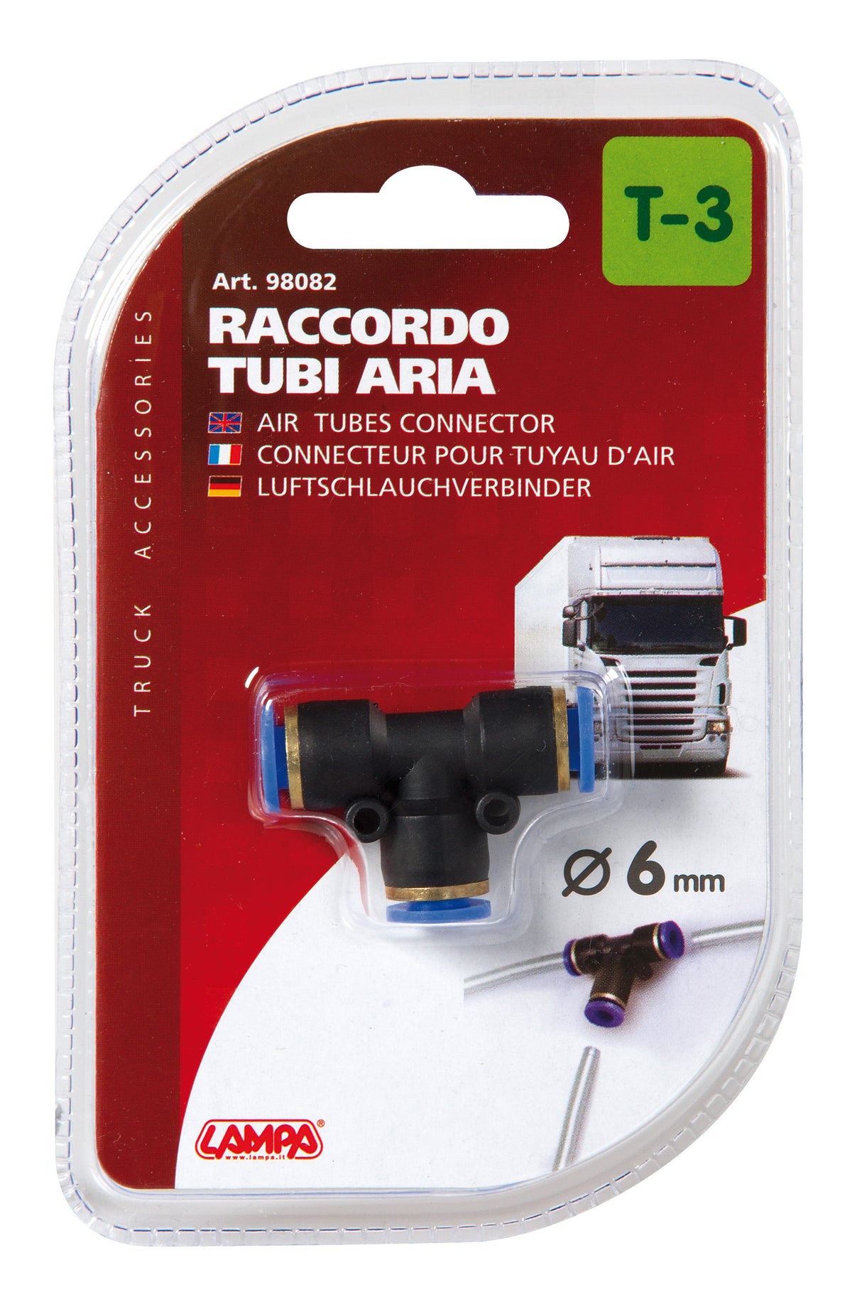 T-3, raccordo tubi aria - Ø 6 mm