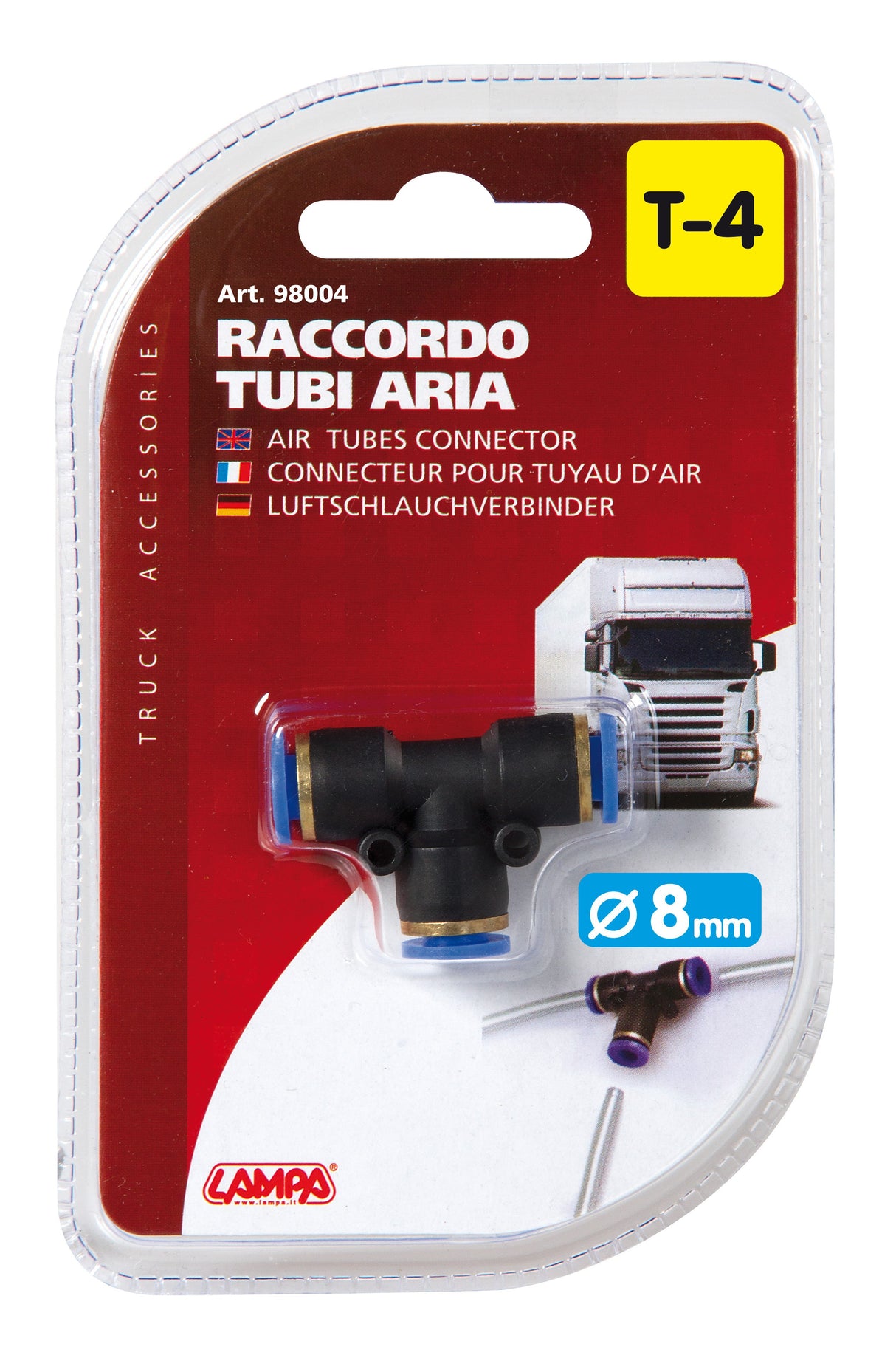T-4, raccordo tubi aria - Ø 8 mm