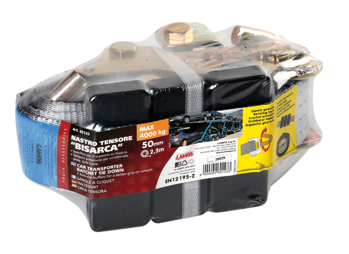 Nastro tensore bisarca gancio girevole - 4000 Kg - 5x250 cm