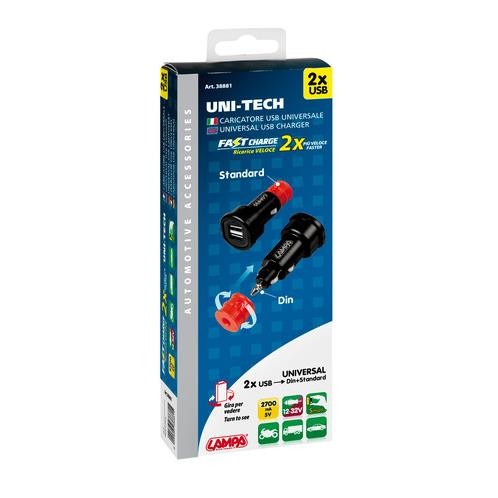 Uni-Tech, Universal Charger 2 USB Ports - Fast Charge - 2700 mA - 12/32V