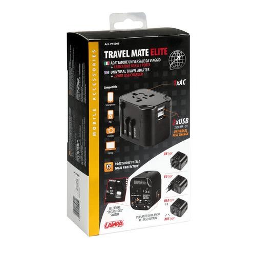 Travel Mate Elite Universal Travel Adapter + 2-Port USB Charger