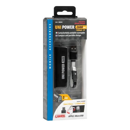 Uni-Power 2600 power-pack with universal Apple / Micro Usb cable