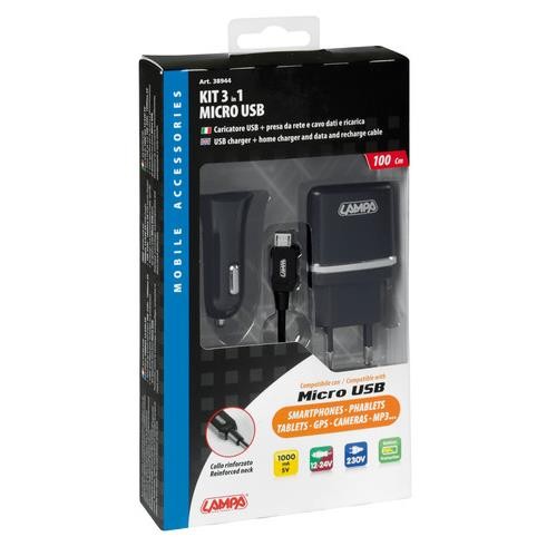 3 in 1 Micro Usb kit - 12/24V + 230V