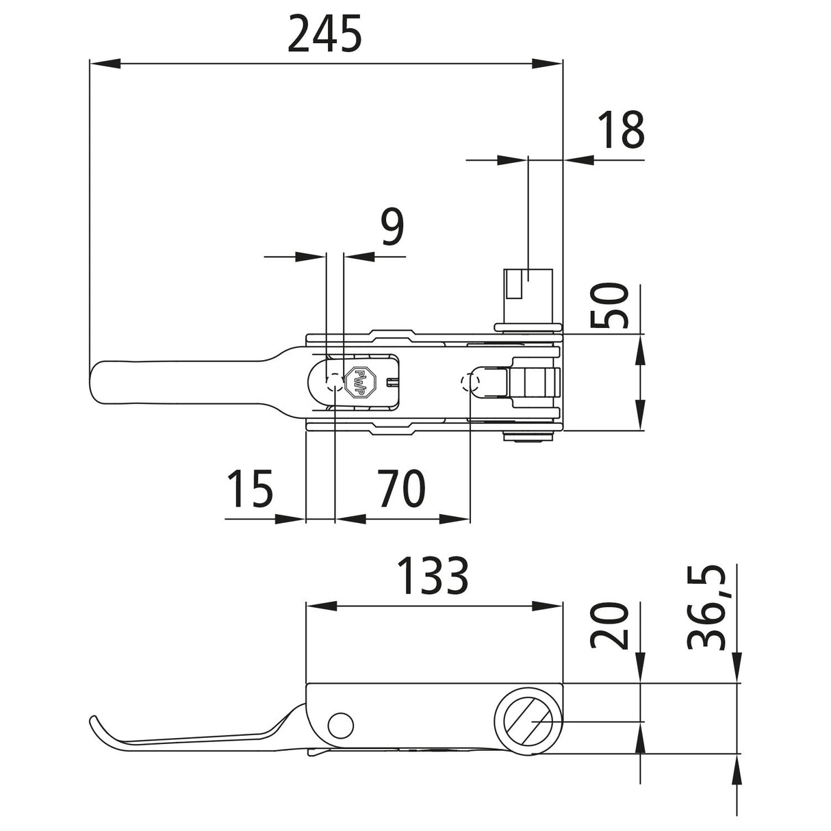 Right-hand ratchet tensioner with grooved attachment