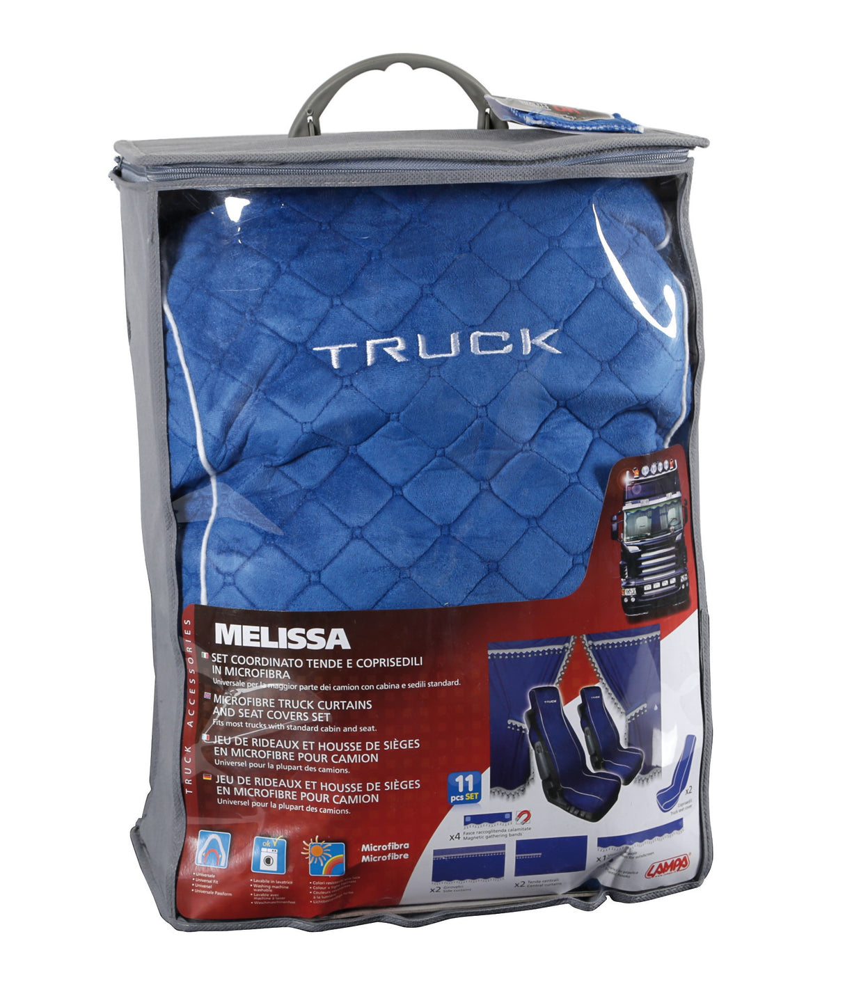 Melissa, set tende e coprisedili in microfibra per camion - Blu