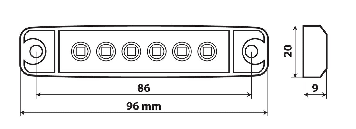 Luce ingombro a 6 Led, montaggio in superficie,12/24V - Bianco