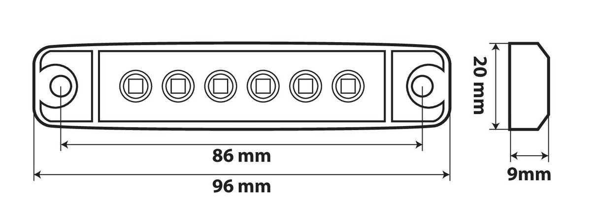 Luce ingombro a 6 Led, montaggio in superficie,12/24V - Rosso