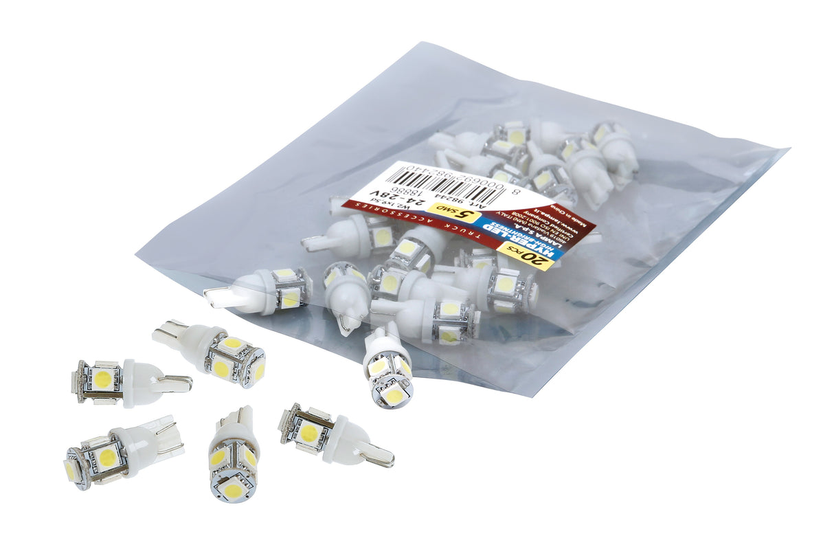 24/28V Hyper-Led 15 - 5 SMD x 3 chips - (T10) - W2,1x9,5d - 20 pz - Busta - Bianco - Doppia polaritÃ