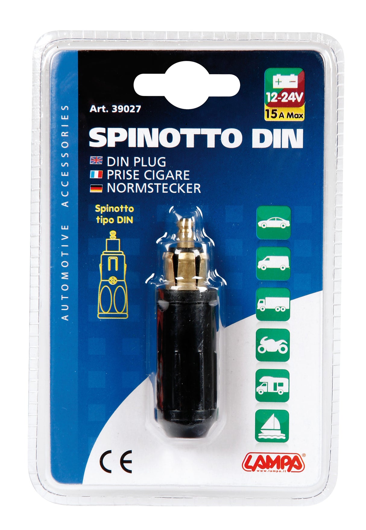 Spinotto DIN per presa accendisigari, 12/24V