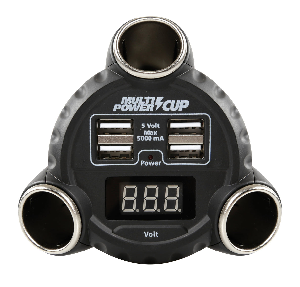 Multi-Power Cup, 3 prese accendisigari + 4 USB e voltmetro, 12/24/36V