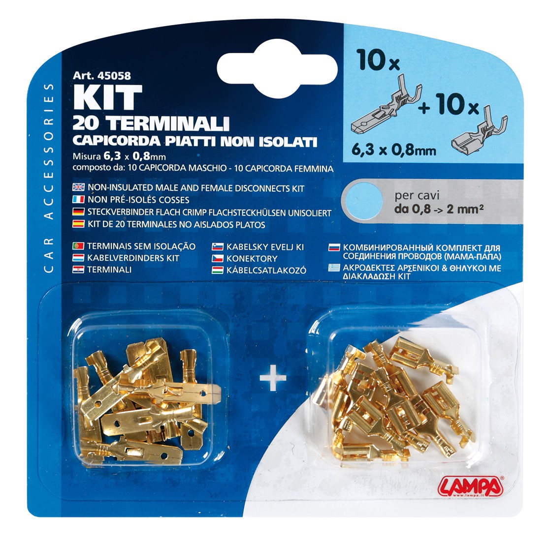Kit 20 terminali-capicorda piatti non isolati