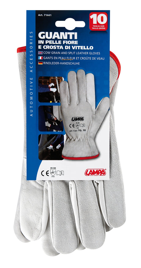 Guanti in pelle fiore e crosta di vitello - 10