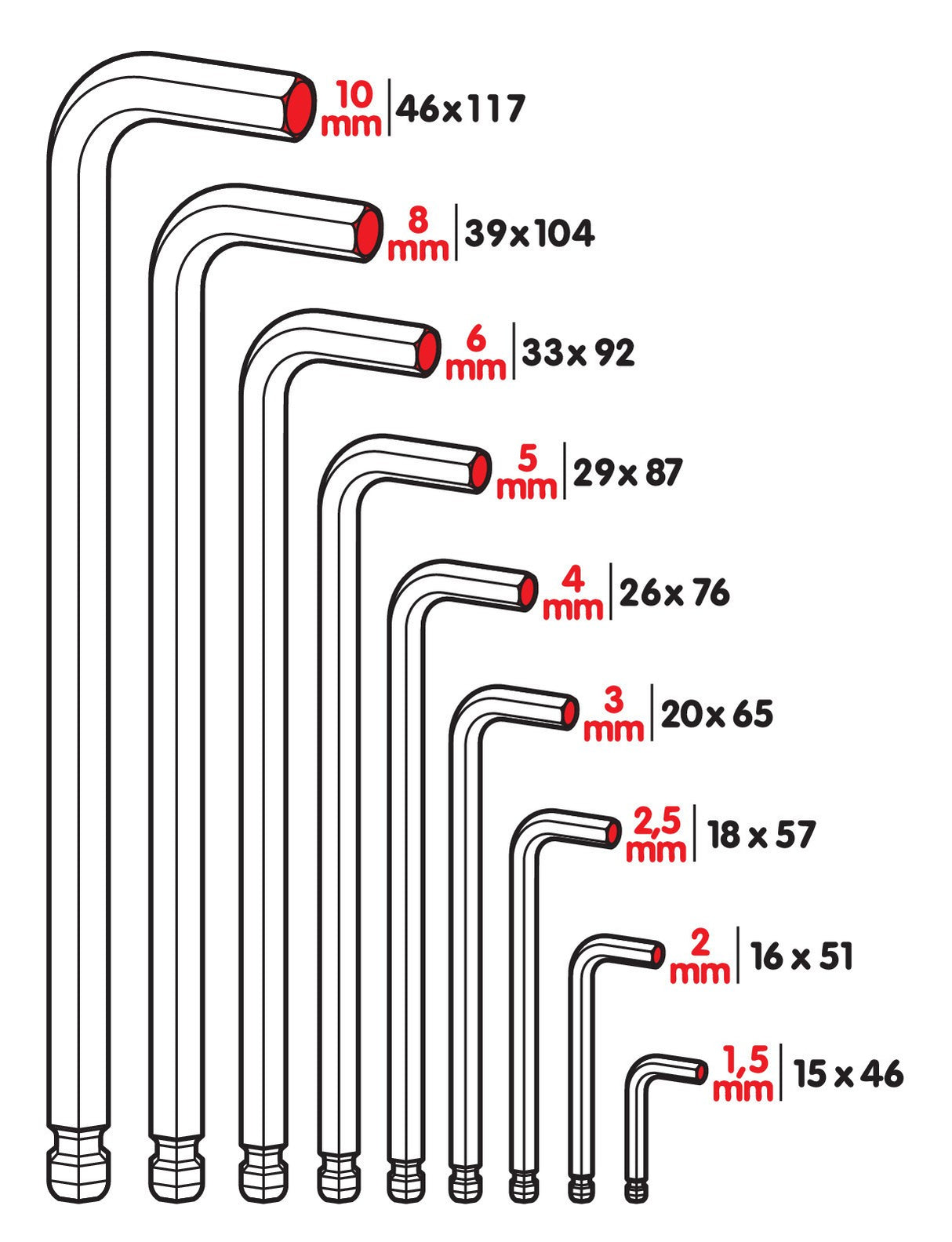 Set 9 chiavi esagonali maschio