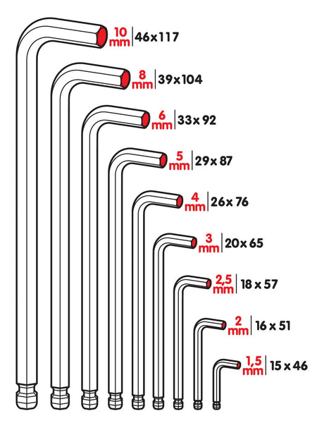 Set 9 chiavi esagonali maschio