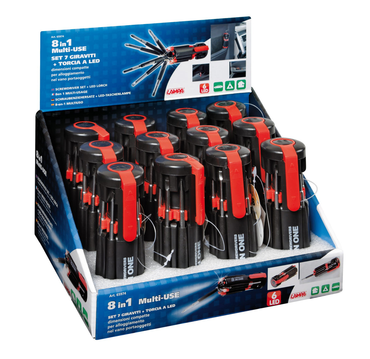 Multi-Use 8 in 1, set giraviti con torcia a Led