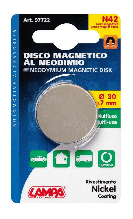 Disco magnetico al neodimio - 42N - 30x7 mm