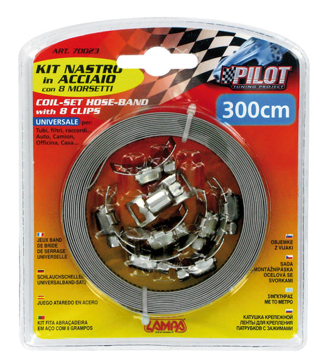 Kit nastro acciaio con 8 morsetti - 300 cm