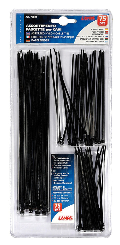 Set 75 pz fascette in nylon per cavi