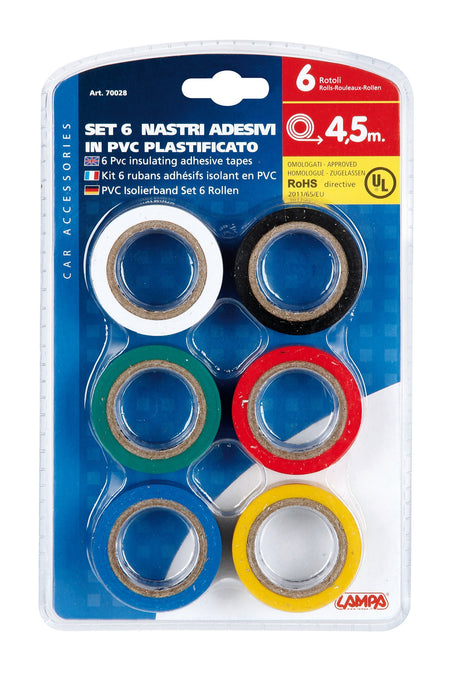 Set 6 nastri isolanti adesivi omologati in PVC plastificato