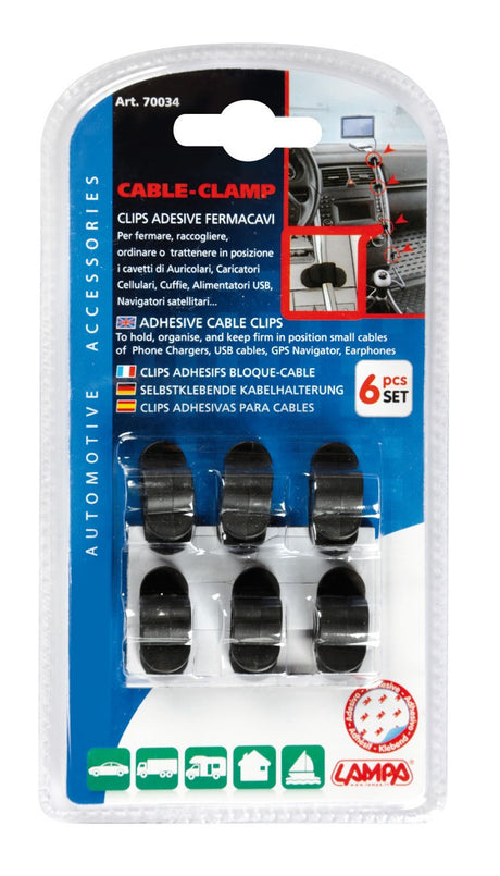 Cable-Clamp, clips fermacavi adesive, 6 pz