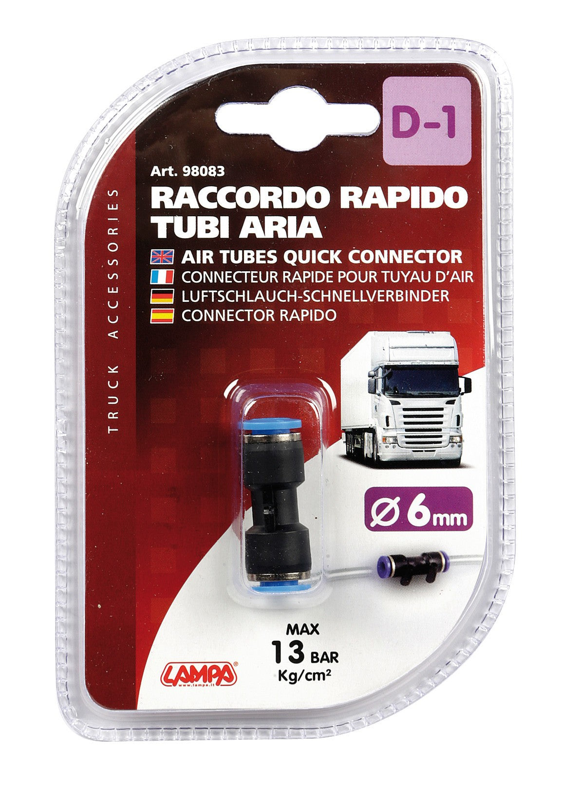 D-1, raccordo tubi aria - Ø 6 mm