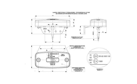 Luce laterale FLATPOINT II arancione con staffa verso catadiottro e cavo da 1,5 m.