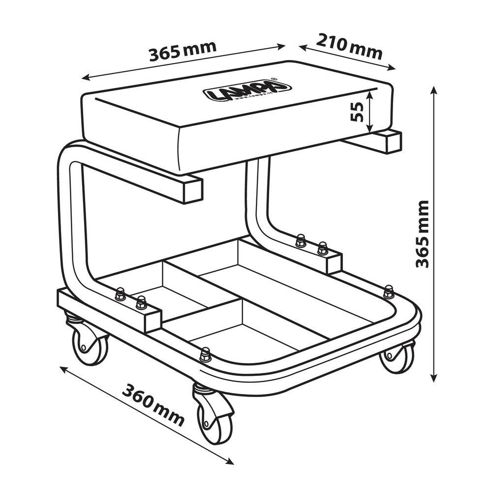 Rectangular workshop stool with tool tray