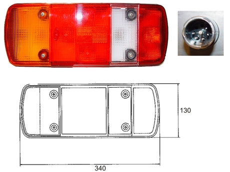 Fanale 5 funzioni tipo MERCEDES BENZ ATEGO (rif. 0025446903 / 0025447103) sx/dx senza luce targa