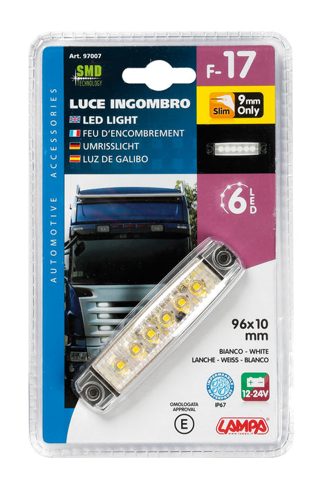 Luce ingombro a 6 Led, montaggio in superficie,12/24V - Bianco