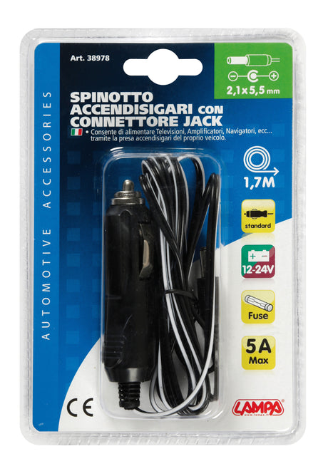 Spinotto per presa accendisigari con connettore jack, 12/24V