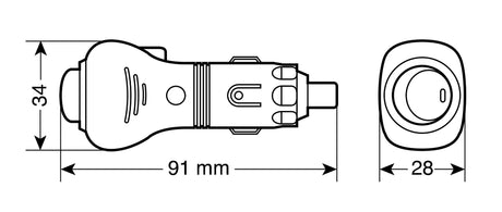 Spinotto per presa accendisigari con ingresso cavo laterale, 12/24V