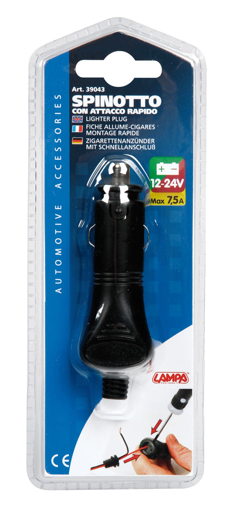 Spinotto per presa accendisigari con attacco rapido, 12/24V