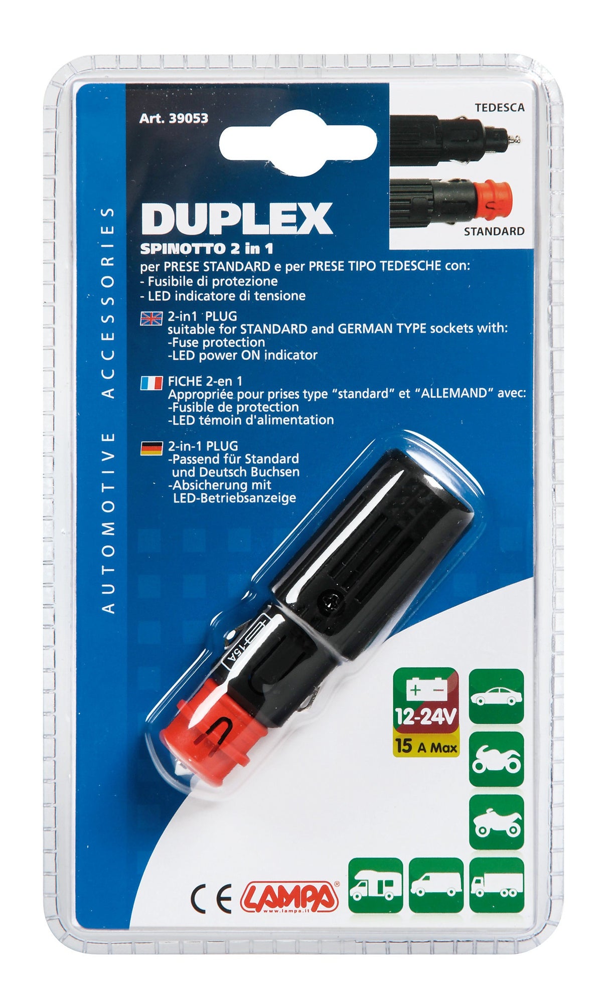 Spinotto universale per presa accendisigari, 12/24V