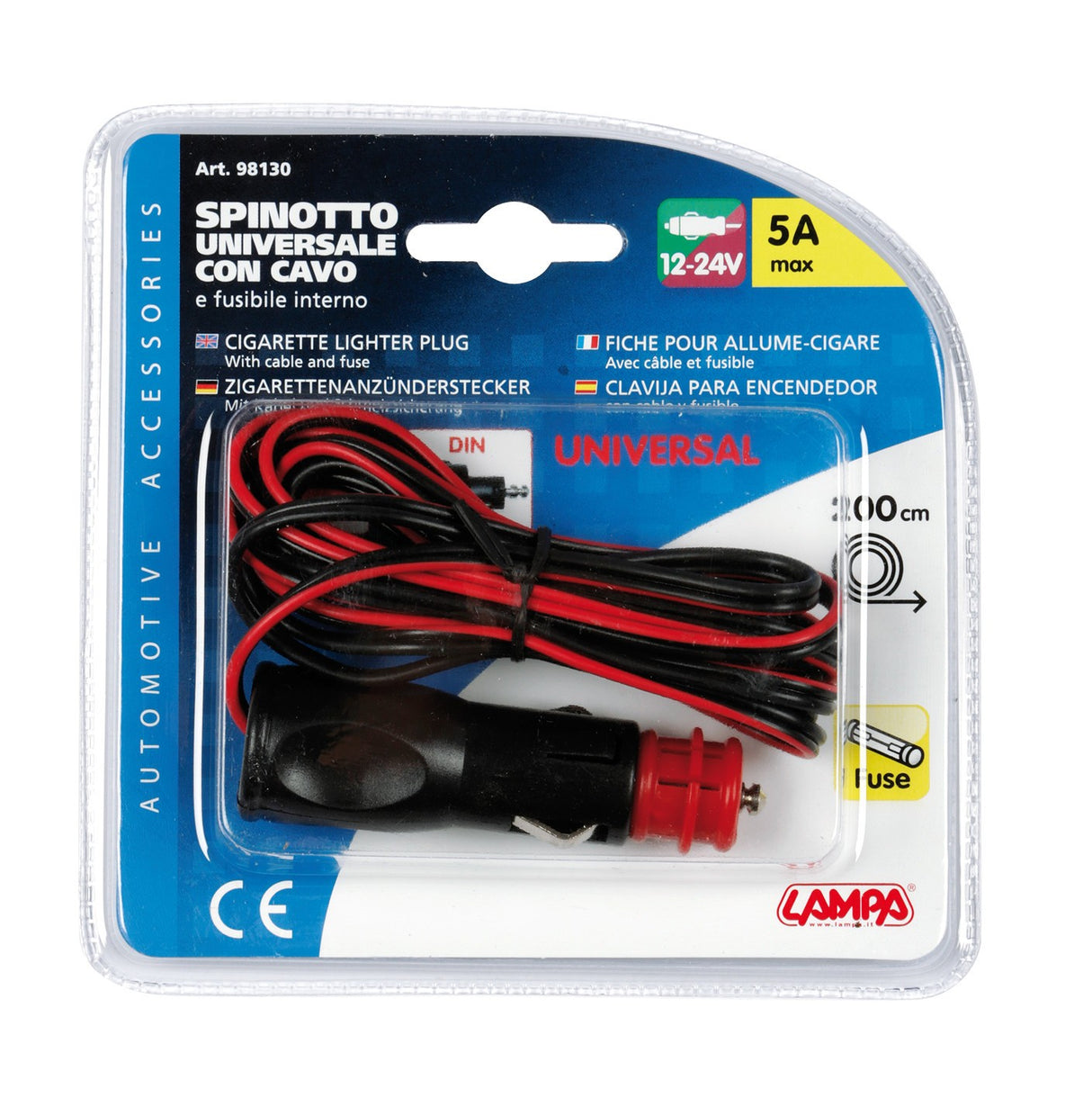 Spinotto universale per presa accendisigari con cavo 12/24V