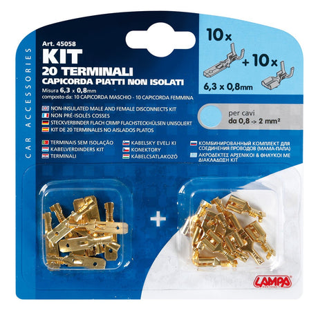 Kit 20 terminali-capicorda piatti non isolati