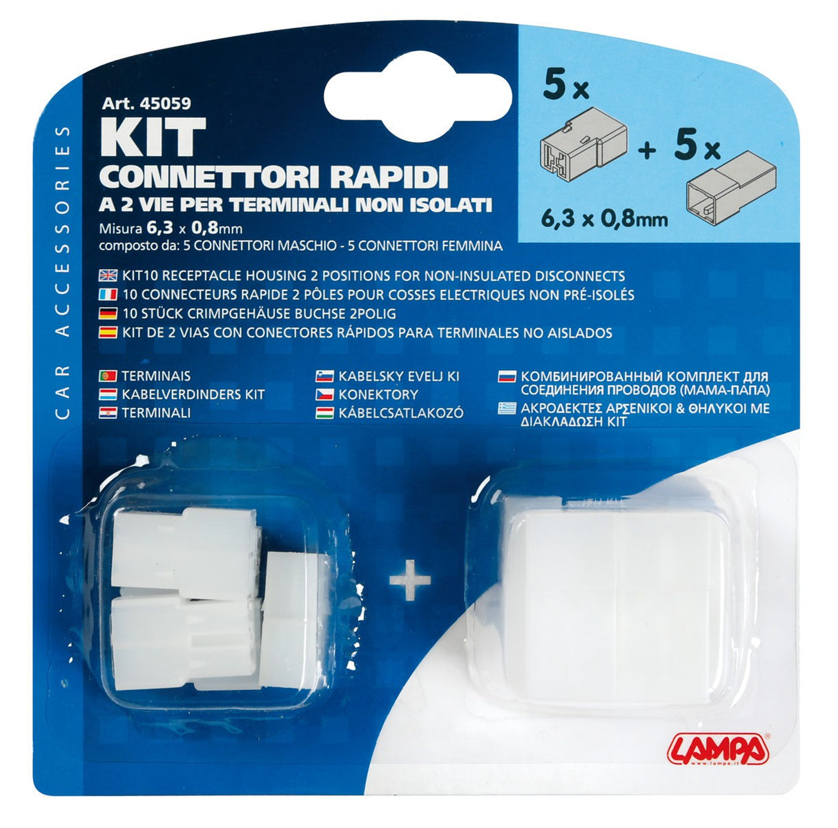 Kit 10 connettori rapidi a 2 vie per terminali non isolati