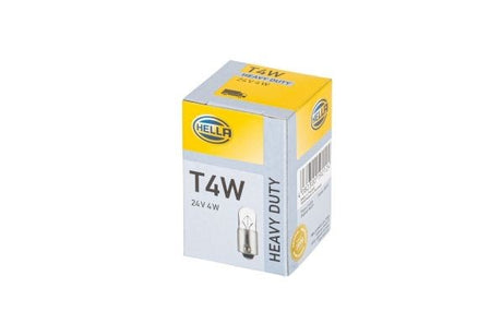 Confezione Hella Heavy Duty per lampadina T4W 24V 4W, vista frontale e laterale