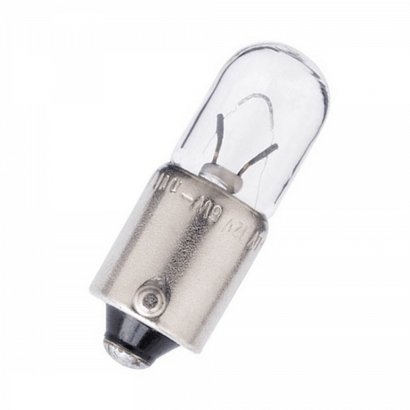 Lampadina Hella T4W 24V 4W con attacco BA9s, dettaglio del bulbo e della base a baionetta