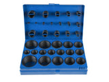 Set O-ring in scatola blu aperta, vista frontale della disposizione delle 32 misure assortite